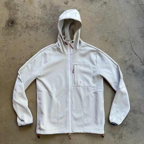 Topo Designs Full Zip Hooded Sweatshirt White Medium - Picture 1 of 6
